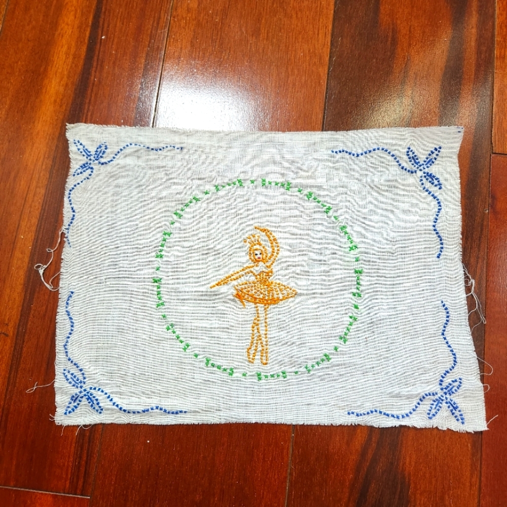 Vintage Completed Pointe Yellow Ballerina Cross Stitch Embroidery